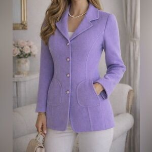 Carlisle Lavender Wool Angora Blazer Jacket | Pearl Buttons | Size US 2